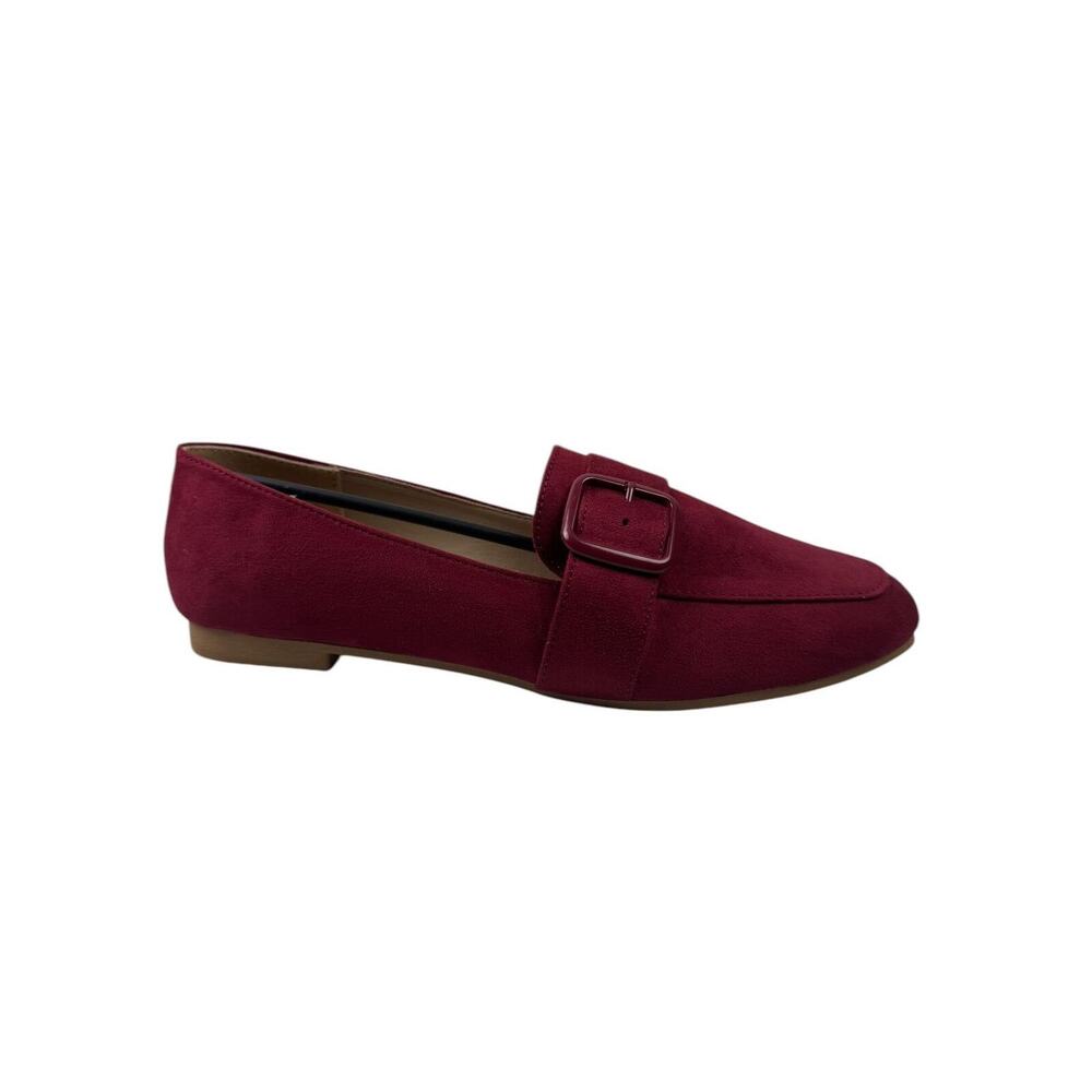 YOKI EDLINE-27 Women's Flat Loafer with Buckle,‎ Red, 8.5 M US